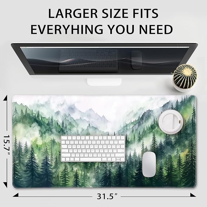 Misty Forest Mountain Gaming Mouse Pad Desk Mat 31.5"x15.7" | Extended Mousepad, Non-Slip Rubber Base , Stitched Edges, for Computer/Laptop/Office/Home - Image 4