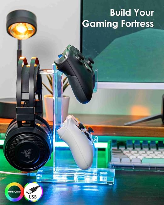 OAPRIRE RGB Controller and Headset Stand with 21 Light Modes, 2 Tier | Acrylic Game Controller Stand for Desk, Stabilized Base, Gamer Gift for PS5 PS4 Xbox Controllers, Desk Accessories, Clear - Image 7