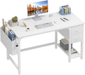 Lufeiya White Computer Desk with Drawers - 47 Inch PC Desk for Small Space Bedroom Home Office, Modern Simple Study Writing Table Desks with Storage Shelf, White by LUFEIYA