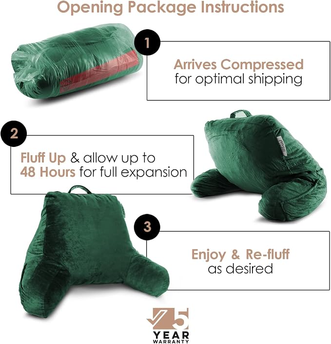 Nestl Reading Pillow with Portable Laptop Lap Desk - Shredded Memory Foam Back Support Pillow for Sitting Up in Bed and Couch Rest Pillows with Arms, Bed Tray Table with Foldable Legs, Dark Green - Image 4