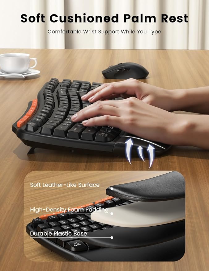 Ergonomic Wireless Keyboard and Mouse Combo, Full Size Wave, Natural Typing - Image 2