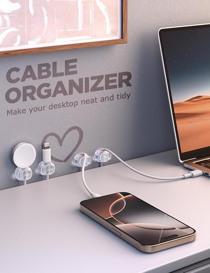 12Pack Cable Clips - Chfeila Latest Dual Spring Cord Organizer with Clasp Lock, [Max Stability] Desk Cable Management, Adhesive Phone Charging Wire Holder for Nightstand/Car/Wall, Office Accessory - Image 7