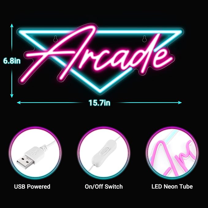 Kavaas Arcade Neon Sign, LED Arcade Signs for Arcade Room Decor | Retro Neon Sign for Boys Bedroom, Gaming Wall decor - Best Arcade Gifts for Teenage Boys, Christmas - Image 3