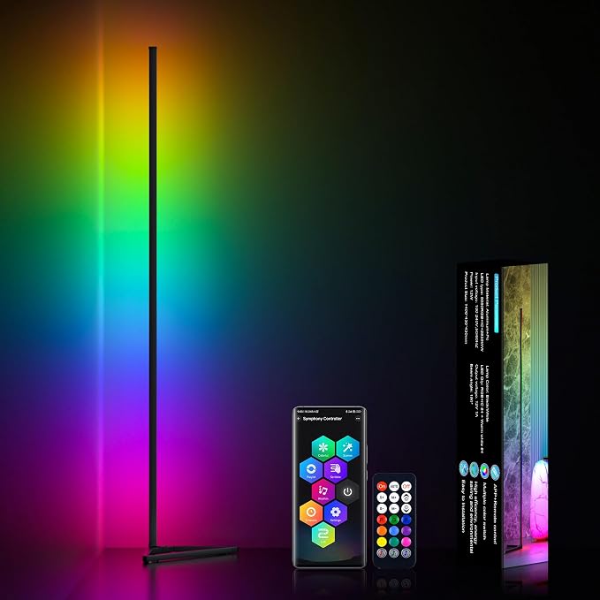 MIHEAL RGB Floor Lamp,16 Million Colors LED Floor Lamps 56" Lamps for Living Room with Music Sync,Standing Lamp with App and Remote Control,Gaming Ambient Lighting Corner Lamp Bedroom Decor by Miheal