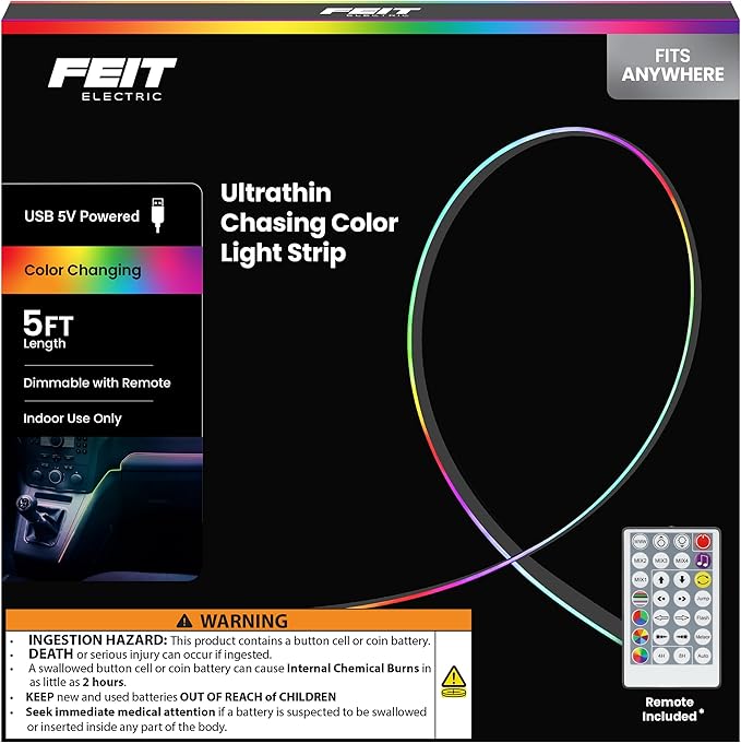 Feit Electric LED Light Strip Color Changing Strip Lights - Dimmable RGB USB with Remote - 5 ft by FeitElectricCompany