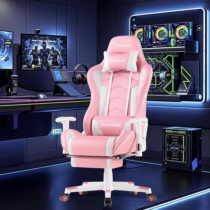 GTPLAYER Gaming Chair,Gamer Chair with Bluetooth and Adjustable Backrest,Seat Height Adjustable Computer Chairs with 3D Armrests,Video Game Chair with Footrest Speakers (Pink) - Image 2