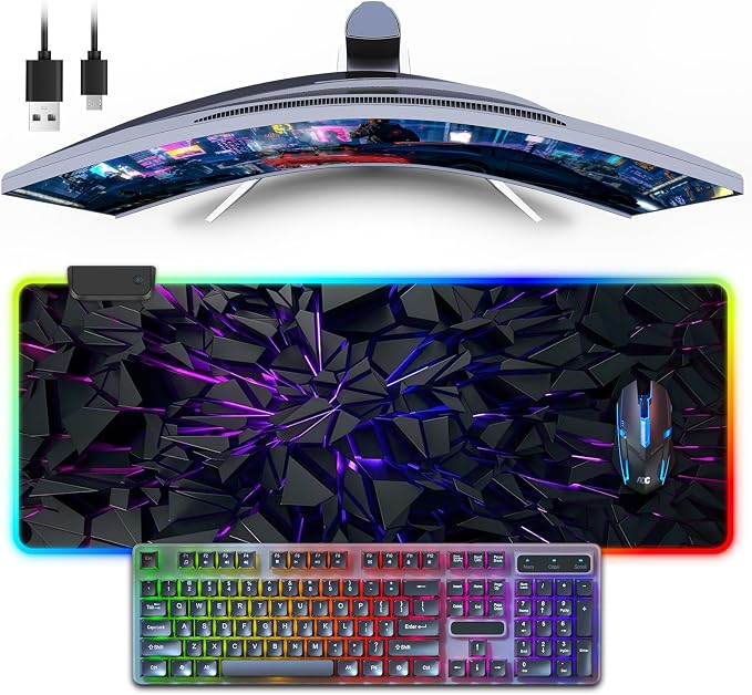 RGB Mouse Pad, Gaming Mousepad with 13 LED Light Modes | 31.5X11.8inch Large Mouse Mat, Gaming Mats for Desk with Non-Slip Rubber Base, Model-D by FoBianJie