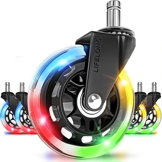 Lifelong Gaming Office Chair Wheels Replacement, Heavy Duty, 5-Pack | Original RGB Rubber Caster, Smooth & Quiet, Safe for Hardwood Floors & Carpet, Replace Office Chair Mats, Fits 98% by LIFELONG