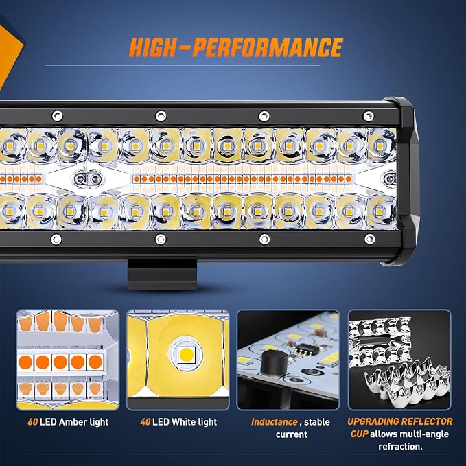 Nilight 12Inch Off-Road LED Light Bar White Amber 3 Lighting Modes - Image 5