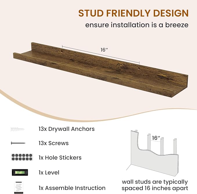 Picture Ledge Shelf, Floating Shelves for Wall Decor, Brown, Set of 6, 30'' - Image 5