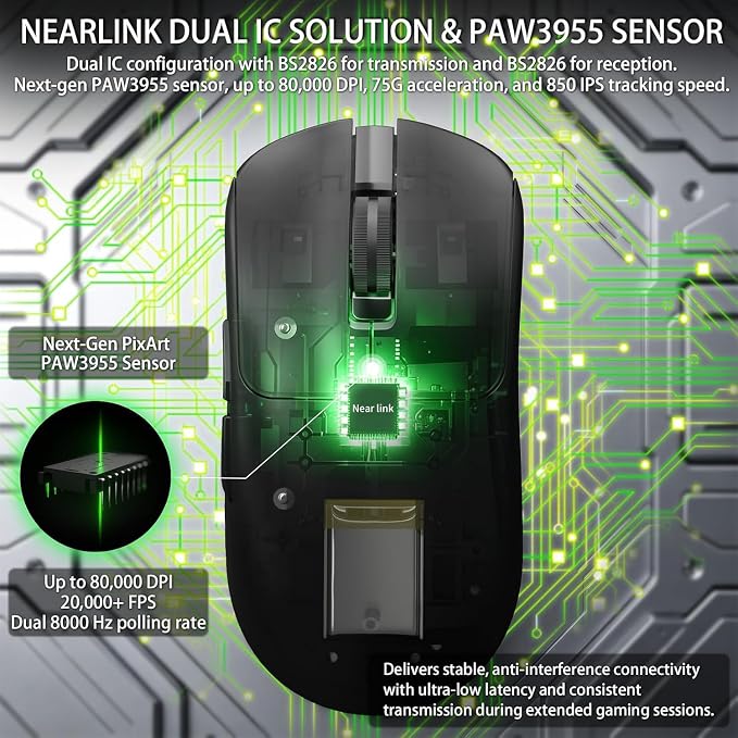 AJAZZ AJ200P Master PAW3955 8K Polling Wireless AI Smart Gaming Mouse - Image 3