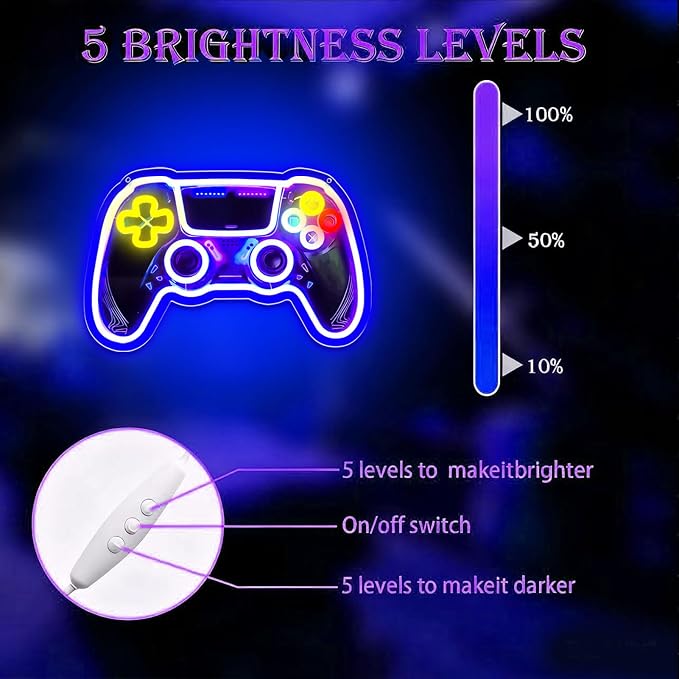 Game Room Neon Sign,Game Neon Lights Wall Decor for Internet Cafe, Gaming Room, Man cave, Bedroom Gift Art for Boys Girls Fans Gamer-15.8 x 10 IN-USB Powered-Acrylic - Image 3