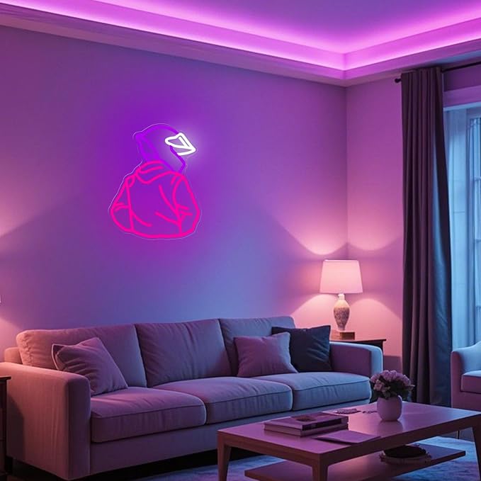 Motorcyclist Helmet Neon Sign, Cool Racer Light Sign for Gamer Room Decor - Image 7