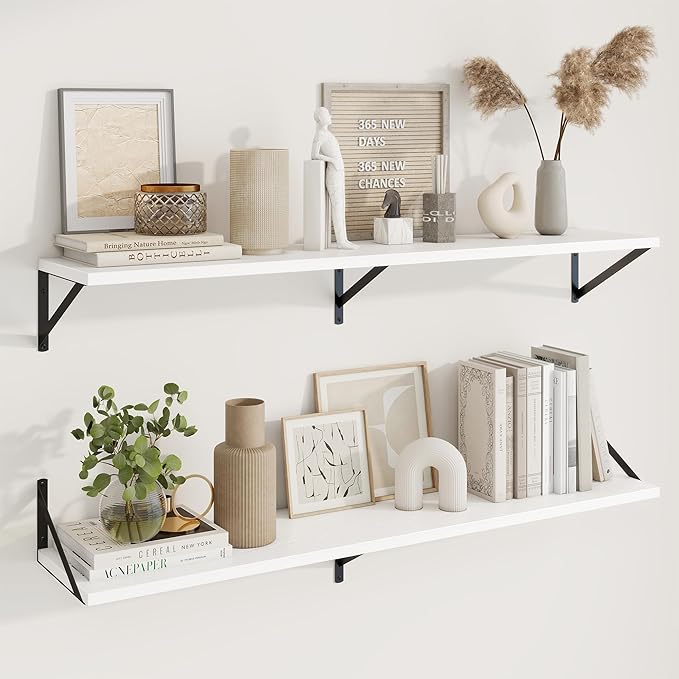 Axeman Deep Floating Shelves, 48'' x 10'' White Wall Shelves Set of 2 by Axeman