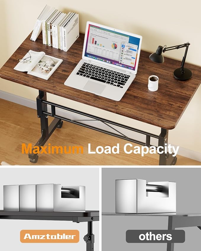 Amztabler Small Standing Desk Adjustable Height, Mobile Stand Up Desk with Wheels, 32 Inch Portable Rolling Desks Conference Room Tables for Walking Pad Treadmill Wood Rustic - Image 4