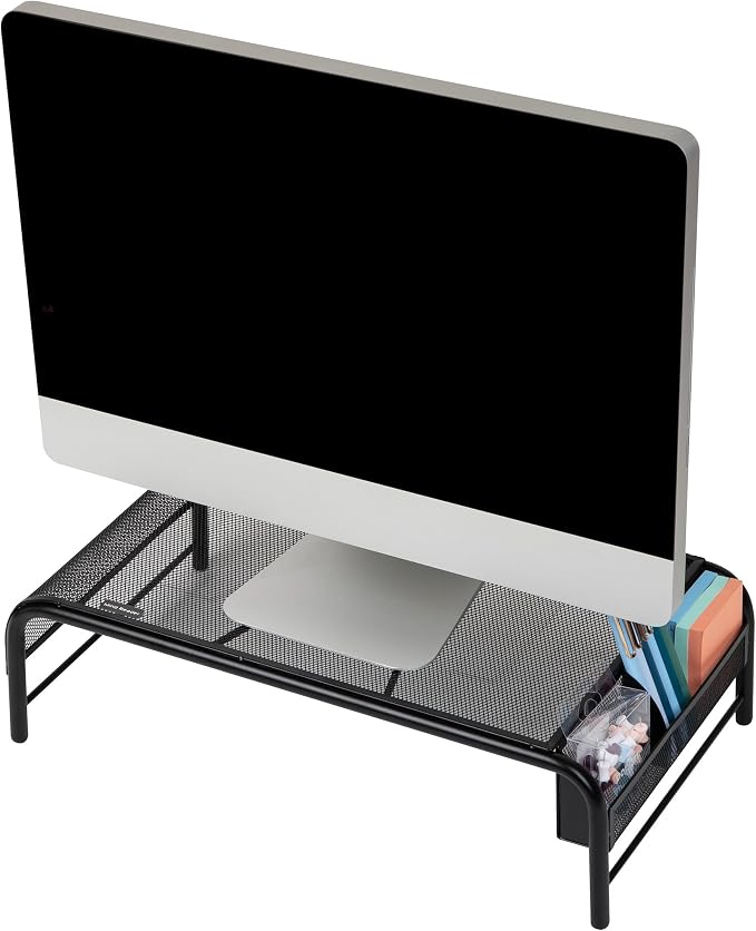 Mind Reader Monitor Stand, Ventilated Laptop Riser, Desktop Organizer, Side Storage, Metal Mesh, 20" L x 11.5" W x 5.5" H, Black (Pack of 2) - Image 4