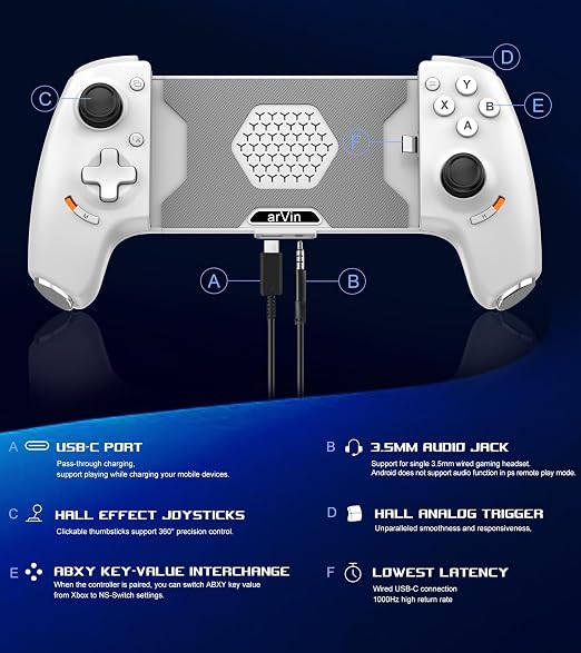 Mobile Gaming Controller for Android and iPhone 17/16/15 Series (USB-C) PS Remote Player Gamepad for PS5/PS4/Xbox/PC with Hall Joysticks/Hall Trigger/3.5mm Audio Jack/Cloud Gaming Controller, Plug & Play - Image 2