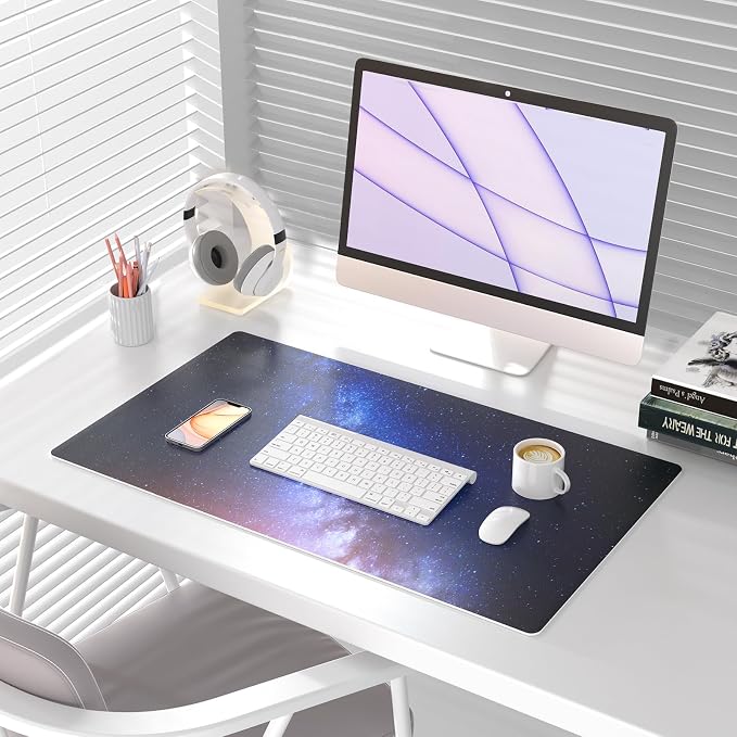 QiyI PU Leather Large Mouse Pad, Office Decor, 31.5" x 15.7", Blue Galaxy | Desk Décor Accessories, Extended Size, Waterproof & Easy to Clean, Smooth Surface, Non Slip Desk Organization - Image 2