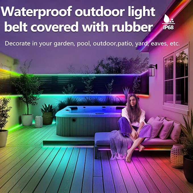 32.8FT Ws2812 RGB+IC LED Strip Lights IP68 Outdoor Waterproof, 5V USB Powered, Music Sync Bluetooth APP/RF Remote Control Lights for Balcony,Deck,Camping,Garden,Bedroom Decor - Image 5