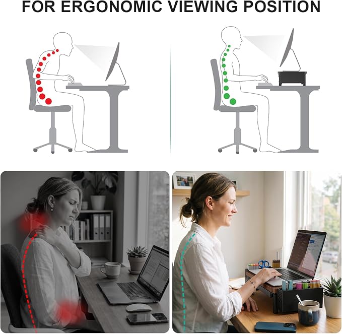 WALI Computer Monitor Stand with Storage and Pen Holder | 3 Height Adjustable Desk Organizer with Drawer, Desk Laptop Monitor Riser for Computer, Printer(PTT003-C), 1 Pack, Brown - Image 8