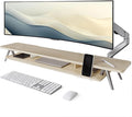 Fenge Dual Monitor Stand Riser, Wooden Desk Shelf with 2-Tier Storage | 47.2-Inch Extra Wide, Sturdy Aluminum Legs, Built-In Phone & Tablet Slot, Desktop Organizer for Office Accessories by Fenge