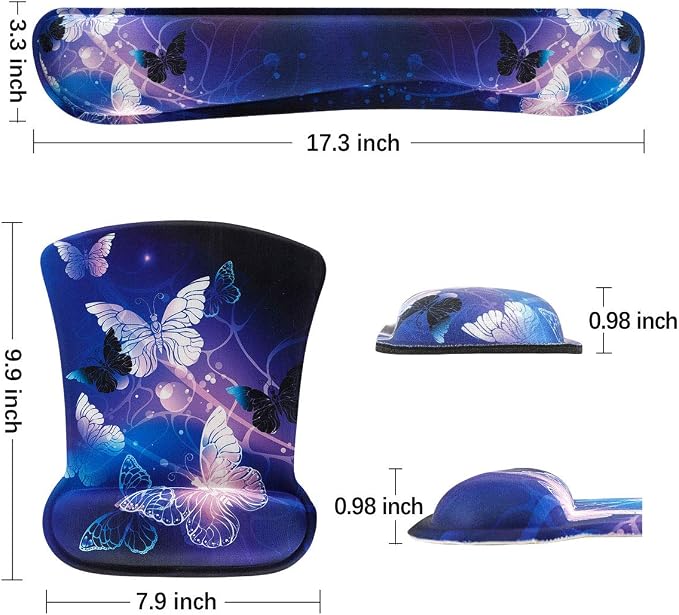 ToLuLu Keyboard Wrist Rest Pad Ergonomic Mouse Pad Set, Gel Mouse Pad for Computer Laptop, Non Slip Mousepad Keyboard Wrist Support Raised Memory Foam for Easy Typing Pain Relief, Art Butterflies - Image 6