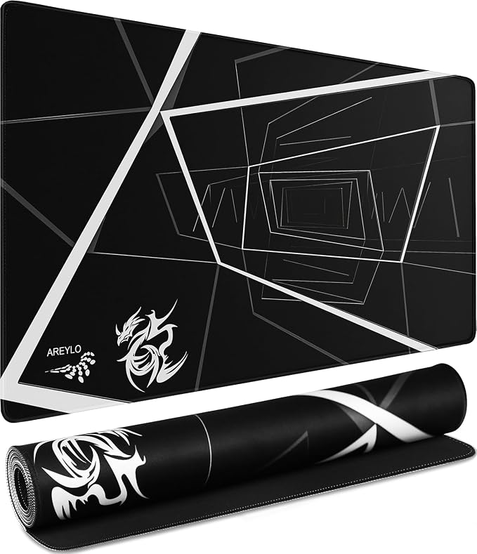 Mouse Pad Large, Waterproof Extra Large Gaming Mousepad with Stitched Edges, 31.5" x 15.7" Non-Slip Rubber Base Office Big Long Keyboard Pad for Office Gamer Home XXL, (Black Square) by AREYLO
