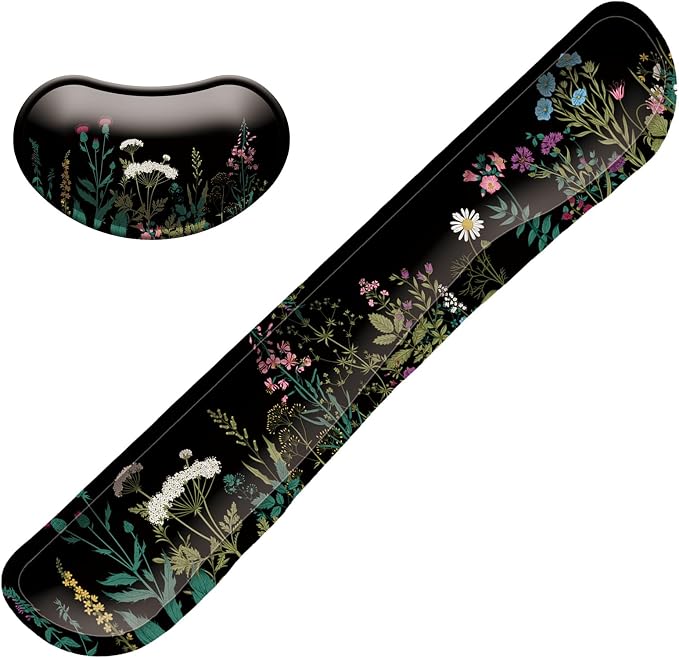 Keyboard Wrist Rest Mouse Wrist Support Set, Memory Foam Wrist Rest Pad for Computer Laptop Keyboard Mouse, Ergonomic Wrist Cushion Support for Typing Pain Relief, Gaming Home Office, Flowers Grass by LIZPARE