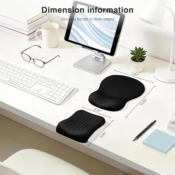 Ospelelf Mouse Pad with Wrist Rest Set Foam L-Shaped Desk Elbow Pad Ergonomic Desk Edge Cushion Anti-Slip Rubber Bottom Office Women Desk Accessories for Computer, Laptop and Gaming, Black - Image 6
