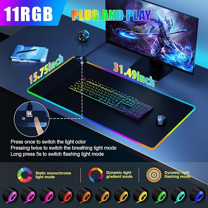Wireless Charging RGB Mouse Pad with Phone Stand, Large Gaming Desk Mat (Black - 31.5x15.8 with PD Adapter) - Image 4