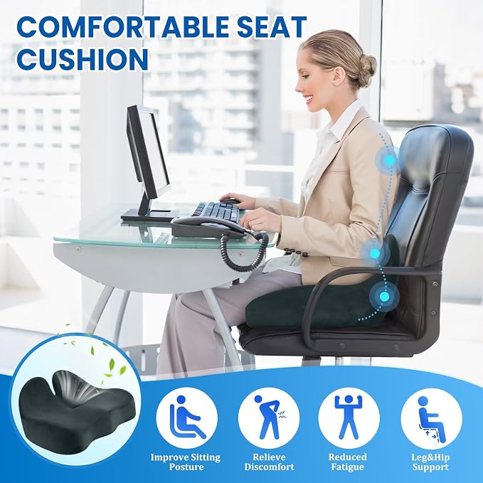 CushZone Extra Large Seat Cushion, Sciatica Support for Chair, Blue Grey | Ergonomic Office Chair Cushion for Hip & Tailbone Pain Relief, Memory Foam Cushion for Car, Long Trip, Desk Chair, Lab - Image 5