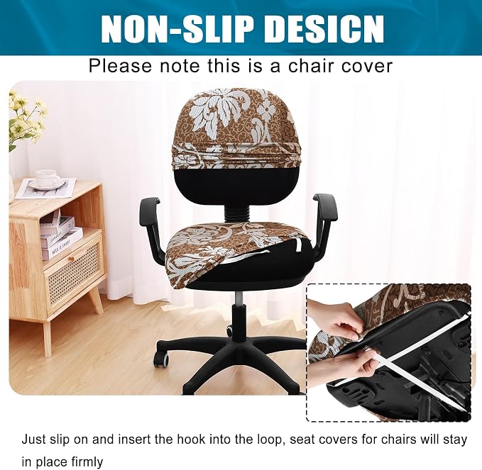 Smiry Stretch Printed Office Computer Desk Chair Covers for Seat & Backrest | Stretch Fit, Soft Fabric Universal Washable Removable, Anti-Dust Rotating Chair Slipcovers Protector - Image 3