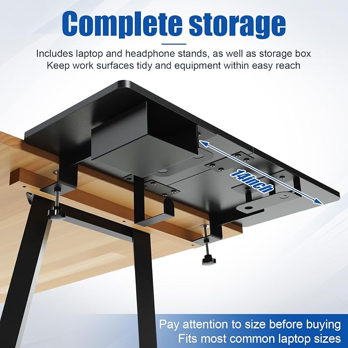 Novabright 30" x 12" Desk Extender Tray with Side Storage Rack Heavy Duty Desk Extender Under Desks Laptop Mount Keyboard Extenders for Desks with a Concealed Storage Area for Cable & Earphone (Black) - Image 4