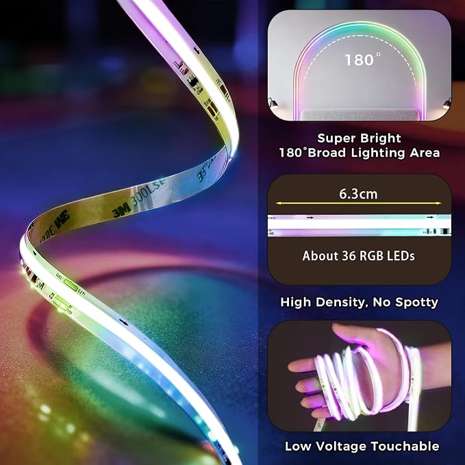 40FT RGB+IC COB LED Strip Lights, Color Changing Lights - Image 6