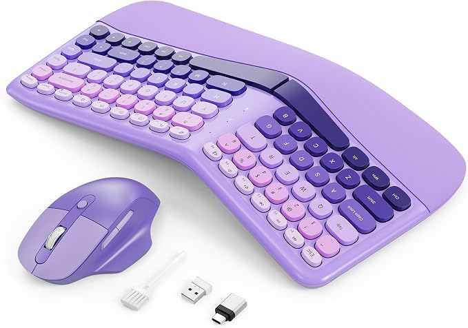 Ergonomic Wireless Keyboard Mouse, Mechanical Gaming Set with Wrist Rest by Unknown
