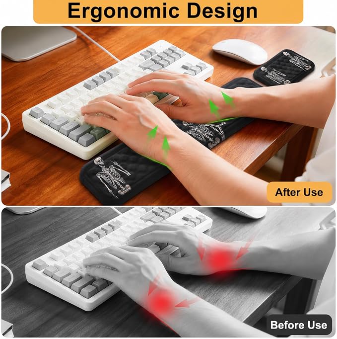 Keyboard Wrist Rest Mouse Wrist Support, Memory Foam Wrist Rest Pad for Computer Laptop, Ergonomic Wrist Cushion Support for Typing Pain Relief, Gaming Home Office, Human Skeleton - Image 2