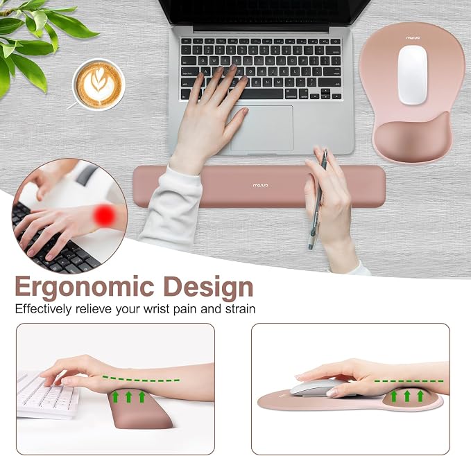 MOSISO Wrist Rest Support for Mouse Pad & Keyboard Set, Brown - Image 3