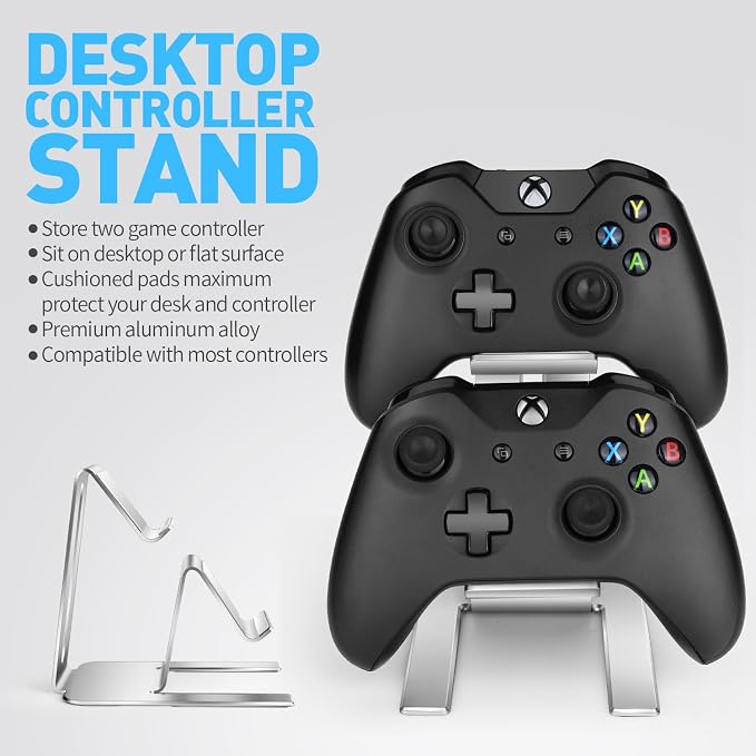 Controller Holder – 2 Tier Universal Aluminum Display Stand Accessories PC Gaming Desk Decor Stuff Gamer Gifts for Xbox Series X S, Elite 2, PS5, PS4, PS3, Switch Pro and Almost All Controller - Image 2