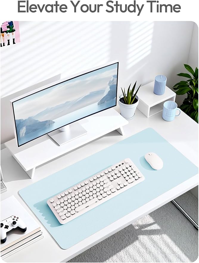 YSAGi Leather Desk Pad Protector, Office Desk Mat, Large Mouse Pad, Non-Slip PU Leather Desk Blotter, Laptop Desk Pad, Waterproof Desk Writing Pad for Office and Home (Baby Blue,55" x 24") - Image 6
