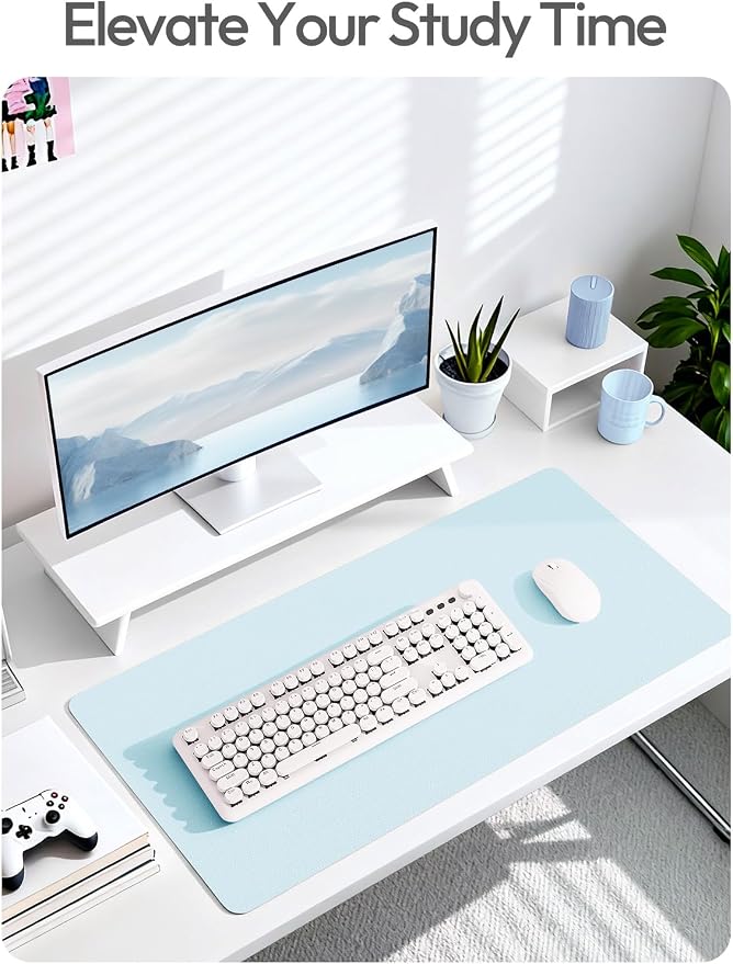 YSAGi Leather Desk Protector, Office Mat, Large Mouse Mat, Non-Slip PU Leather Blotter, Laptop Pad, Waterproof Writing Pad for Office and Home (Baby Blue, 23.6" x 13.8") - Image 6