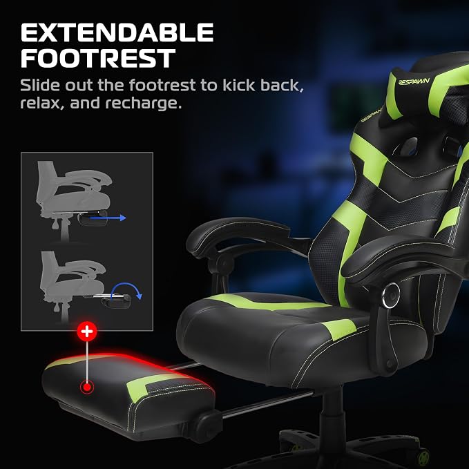 Respawn 110 Pro Ergonomic Gaming Chair with Footrest and Recline | Ergonomic office chair comfort with footrest, lumbar support & 155° recline for work, gaming and relaxing. - Image 4
