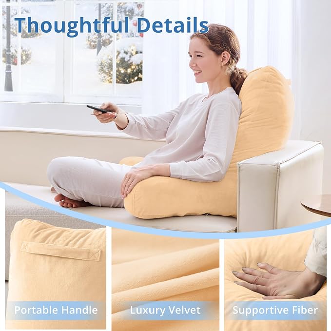 Sasttie Reading Pillow for Bed, Back Pillow for Sitting Up, Camel - Image 4