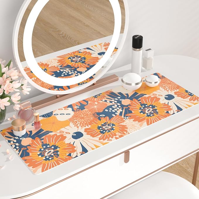 QiyI PU Leather Large Mouse Pad, Office Decor, 31.5" x 11.8", Orange Flower | Desk Décor Accessories, Extended Size, Waterproof & Easy to Clean, Smooth Surface, Non Slip Desk Organization - Image 6