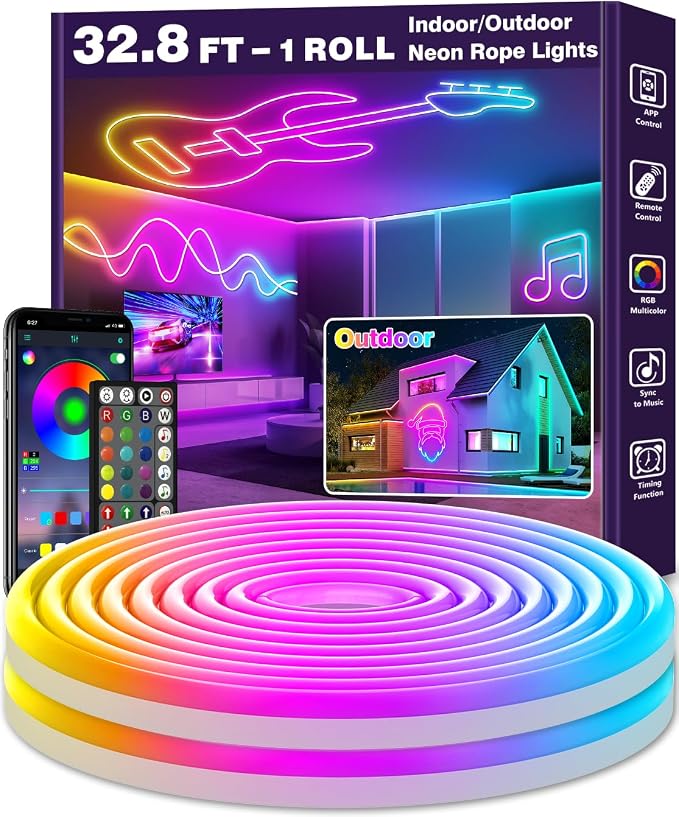 AILBTON 32.8Ft Neon Rope Lights,Flexible Led Rope Lights Control with App/Remote,Multiple Modes Music Sync Gaming RGB Led Neon Lights for Bedroom Outdoor by AILBTON