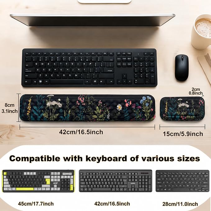 Keyboard Wrist Rest Mouse Wrist Support, Memory Foam Wrist Rest Pad for Computer Laptop, Ergonomic Wrist Cushion Support for Typing Pain Relief, Gaming Home Office, Flowers Grass - Image 4