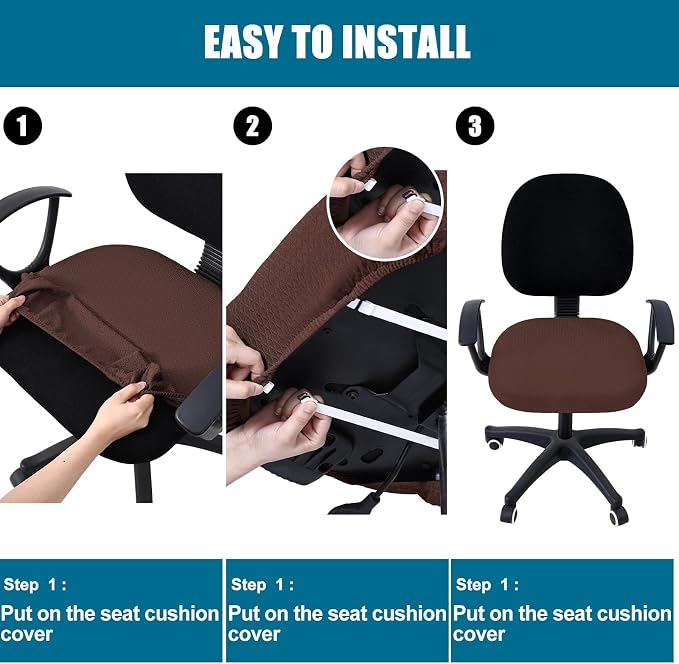 Smiry Office Computer Chair Seat Covers for Desk, Anti-dust Protector | Stretch Jacquard Removable Washable Desk Chair Seat Cushion Protectors, Light Chocolate - Image 7