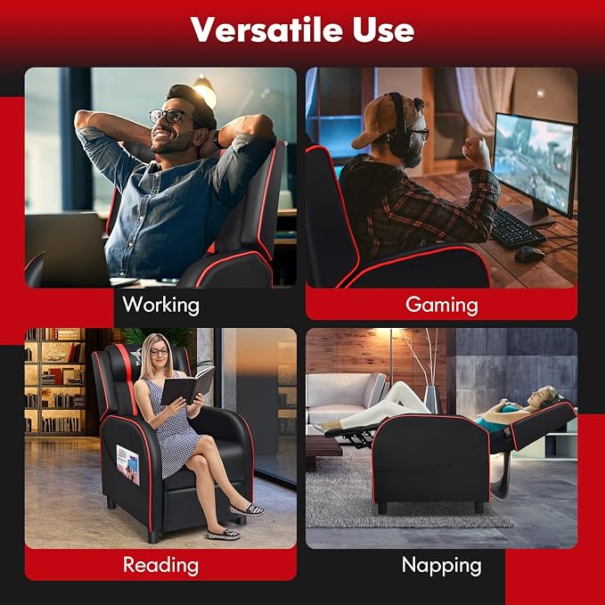 GYMAX Gaming Recliner, Massage Gaming Chair with Adjustable Footrest, Remote Control & Side Pocket, Ergonomic Game Lounge Chair, Racing Style Single Theater Seat Game Sofa for Adults (Red) - Image 10