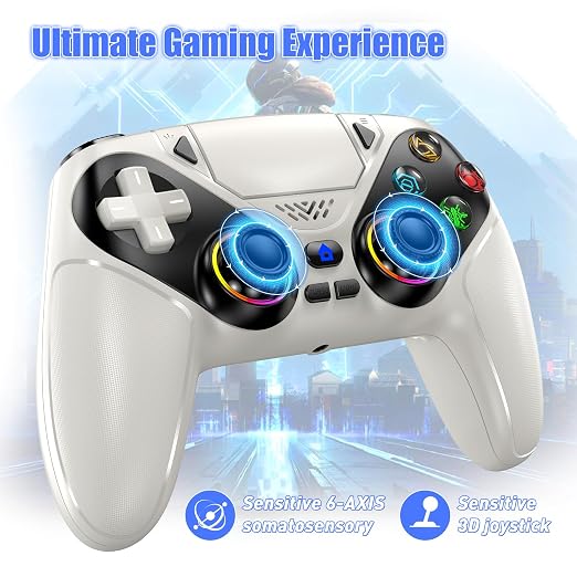 Dinosoo RGB Wireless Controller for PS5/PC/Mobile – Bluetooth Gamepad with Turbo, Macro, Dual Vibration, 6-Axis Gyro, 3.5mm Audio Jack, Built-in Speaker & 1000mAh Battery-White - Image 6