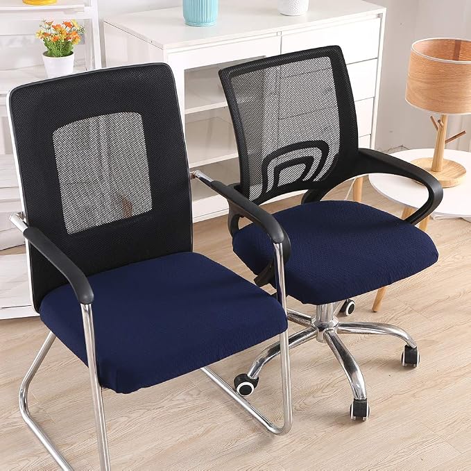 Smiry Office Computer Chair Seat Covers for Desk, Anti-dust Protector | Stretch Jacquard Removable Washable Desk Chair Seat Cushion Protectors, Navy Blue - Image 2
