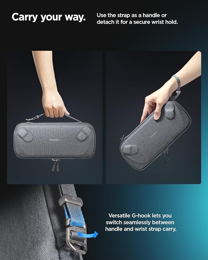 Spigen for Slim Carrying Case Compatible with 2025 ASUS ROG Xbox Ally/Ally X, Slim One-Layer Pouch with Grip Bump, G-Hook and Strap Keeper, Inner Screen Protector, Back Storage Pocket - Charcoal Gray - Image 6